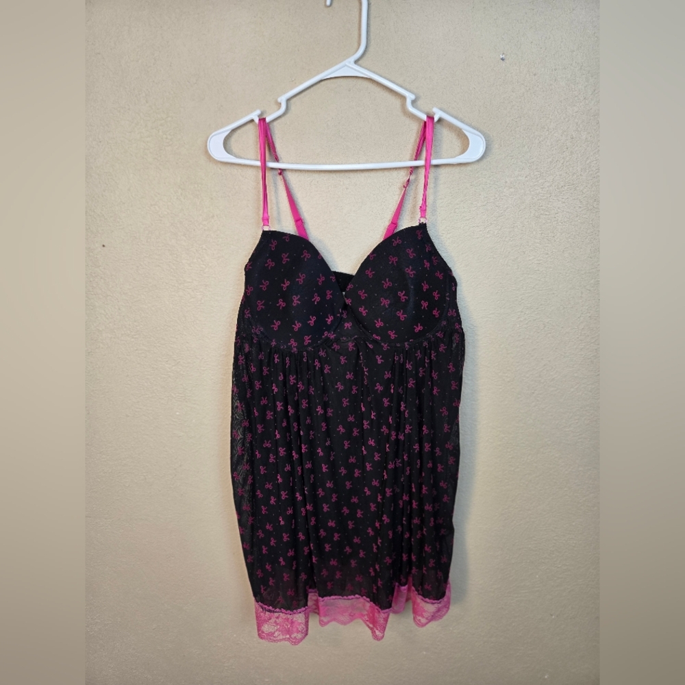 Elegance Black and Pink Bow Print Lace Chemise 2X (6213)